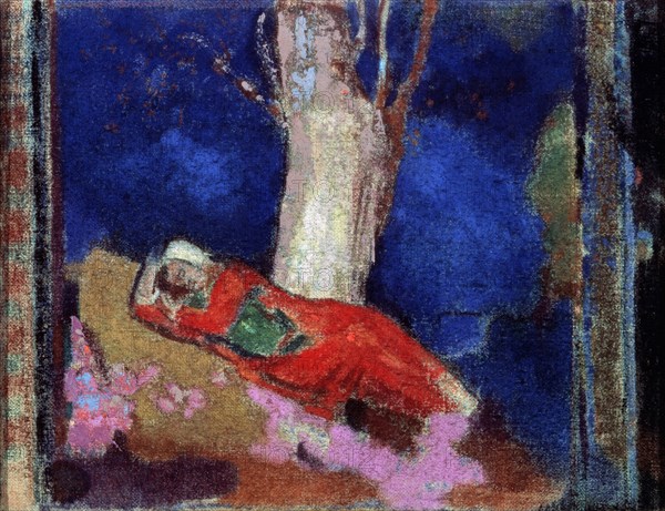 'A Woman Lying under the Tree', 19th or early 20th century. Artist: Odilon Redon