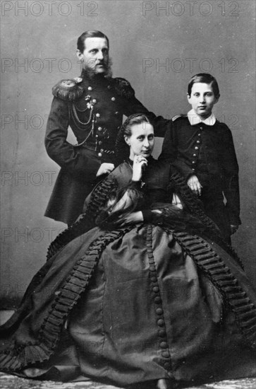 Grand Duke Konstantin Nikolayevich of Russia with his wife and one of their sons, 1860. Artist: Unknown