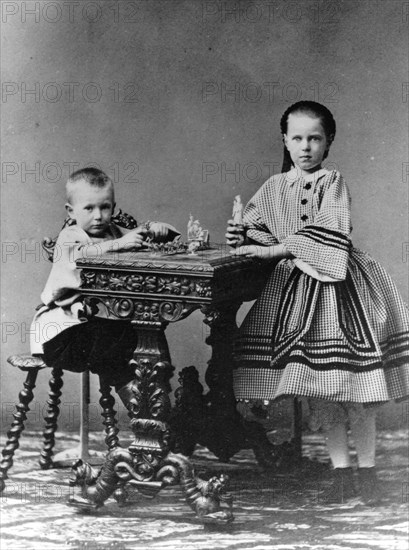 Grand Duke Sergei Alexandrovich and Grand Duchess Maria Alexandrovna of Russia, 1860. Artist: Unknown