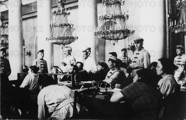 Trial of leaders of the Socialist-Revolutionary Party, Moscow, Russia, August 1922. Artist: Unknown