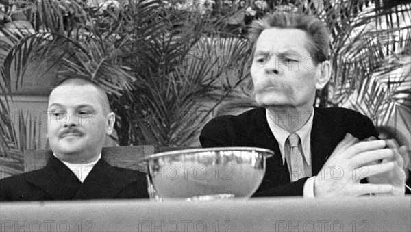 Soviet politician Andrei Zhdanov and Russian author Maxim Gorky, 1934. Artist: Anon