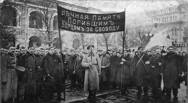 A mourning ceremony for victims of the February Revolution, Russia, 1917.  Artist: Anon