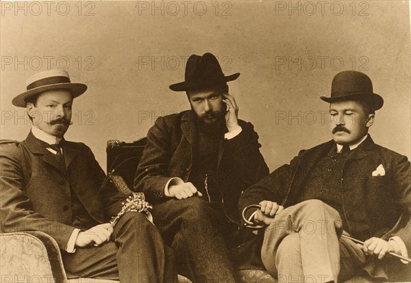 Konstantin Balmont, Sergei Poliakov and Modest Durnov, Russian poets, 1904. Artist: Unknown