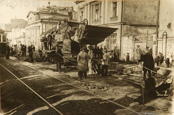 Roadworks in Tverskaya Street, Moscow, USSR, 1920s. Artist: Unknown