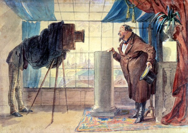 'Merchant at the Photographer', 1860s.  Artist: Petr Mikhailovich Shmel'kov