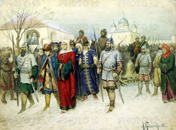 'Martha the Mayoress Escorted to Moscow', 1880.  Artist: Aleksey Kivshenko