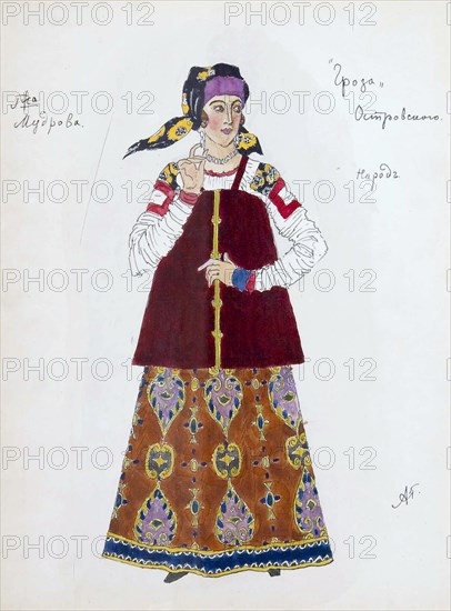 Costume design for the play 'The Storm' by Alexander Ostrovsky, 1916.  Artist: Aleksandr Golovin