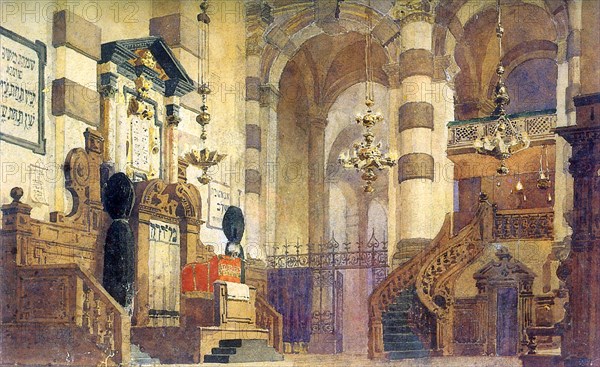 Stage design for the opera 'Uriel Acosta', by Valentina Serova, 1885.  Artist: Vasilij Dmitrievic Polenov