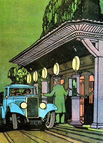 At a filling station, c1930.  Artist: Leslie Carr