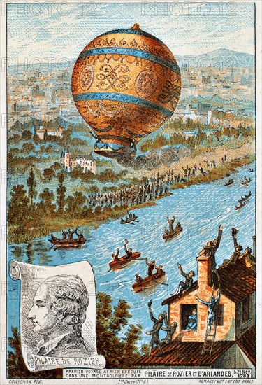 First aerial voyage of Pilâtre de Rozier and d'Arlandes, Paris, France, 1783 (1890s).  Artist: Anon