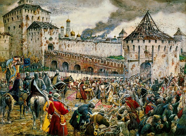 The expulsion of Polish invaders from the Moscow Kremlin, 1612 (late 19th or early 20th century). Artist: Ernest Ernestovich Lissner