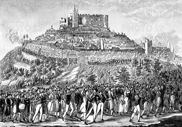 Procession to Hambach Castle on 27th May 1832.  Artist: Anon