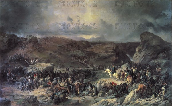 Army of Alexander Suvorov crossing the St Gotthard Pass, September 1799 (19th century).  Artist: Alexander von Kotzebue