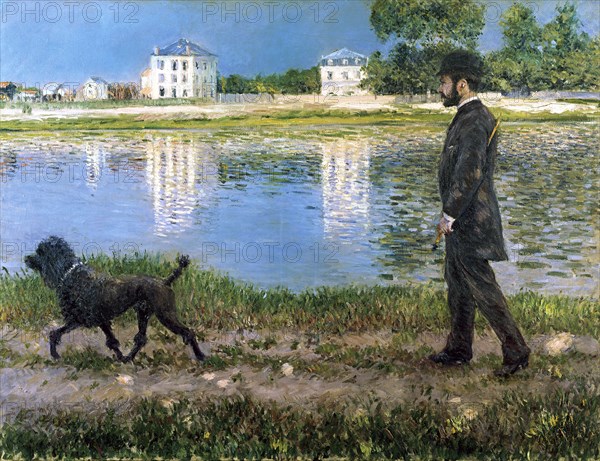 'Richard Gallo and His Dog at Petit Gennevilliers', c1883-1884.  Artist: Gustave Caillebotte