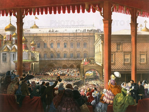 'Bow to the People', Coronation of Tsar Alexander II of Russia, Moscow, 1855 (1856). Artist: Anon