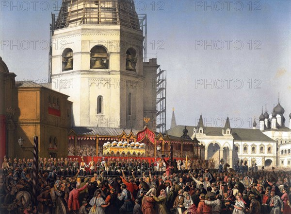 Procession after the coronation of Tsar Alexander II of Russia, Moscow, 1856.  Artist: Jean Sorieul