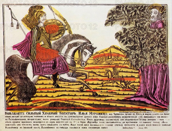 'Ilya Muromets and Nightingale the Robber', Lubok print, 18th century. Artist: Unknown