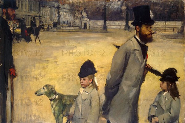 'Place de la Concorde', (Viscount Lepic and his Daughters Crossing the Place de la Concorde), 1875.  Artist: Edgar Degas