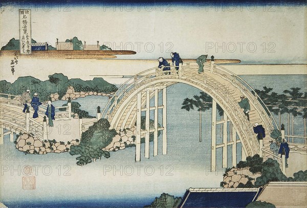 'Humpback Bridge by the Kameido Tenjin Bridge', between 1827 and 1830.  Artist: Hokusai