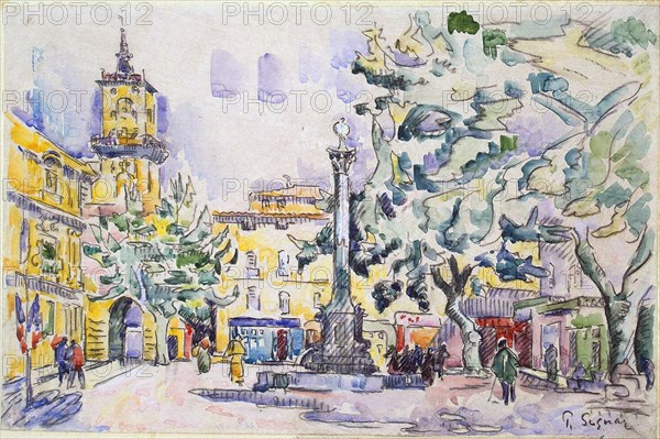 'Square of the Hotel de Ville in Aix-en-Provence', early 20th century. Artist: Paul Signac