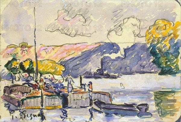 'Two Barges, Boat, and Tugboat in Samois', c1900.  Artist: Paul Signac