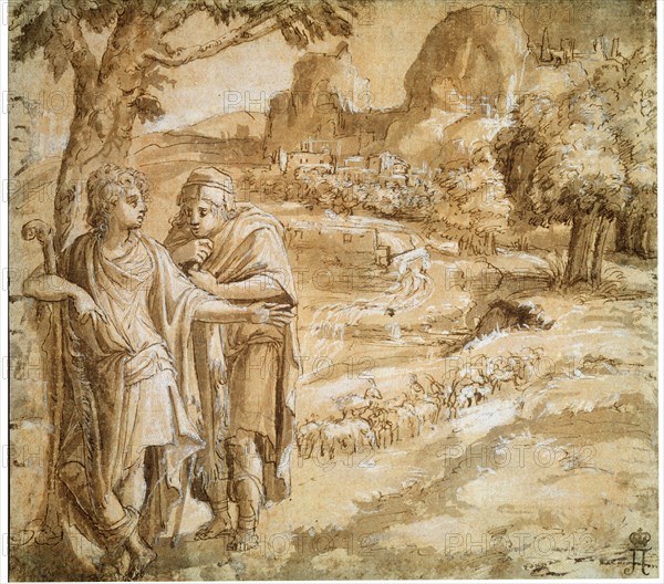 Shepherd and Piligrim in a Landscape', c1550. Artist: Pirro Ligorio