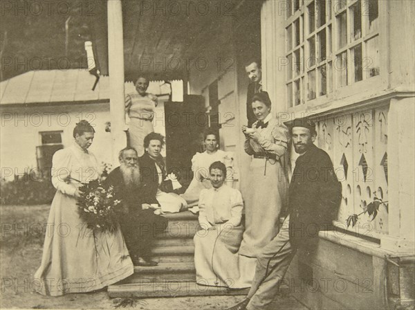 Russian author Leo Tolstoy with family on his wife's birthday, Russia, 1900s. Artist: Sophia Tolstaya