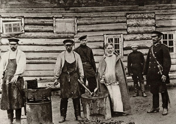 The chaining of Son'ka the Golden Hand, Sakhalin, Russia, 1890. Artist: Anton Chekhov