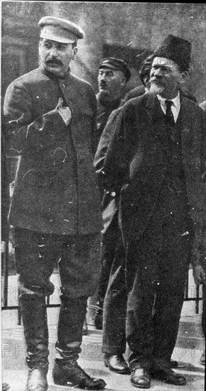 Josef Stalin and Mikhail Kalinin, Soviet leaders, 1930s. Artist: Unknown