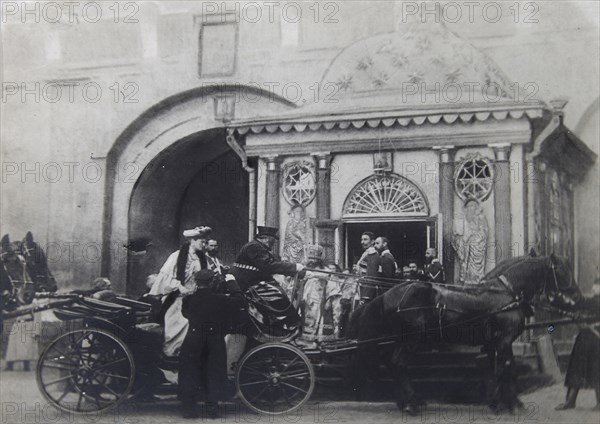 Tsarina Alexandra Fyodorovna visiting the Iberian Chapel, Moscow, Russia, 1900s. Artist: Unknown