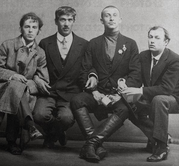 Osip Mandelstam, Korney Chukovsky, Benedikt Livshits and Yury Annenkov, 1914. Artist: Karl Karlovich Bulla