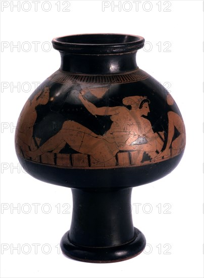 Red-figure psykter (wine cooler) with a symposium scene, Ancient Greek, c505-c500 BC. Artist: Euphronios