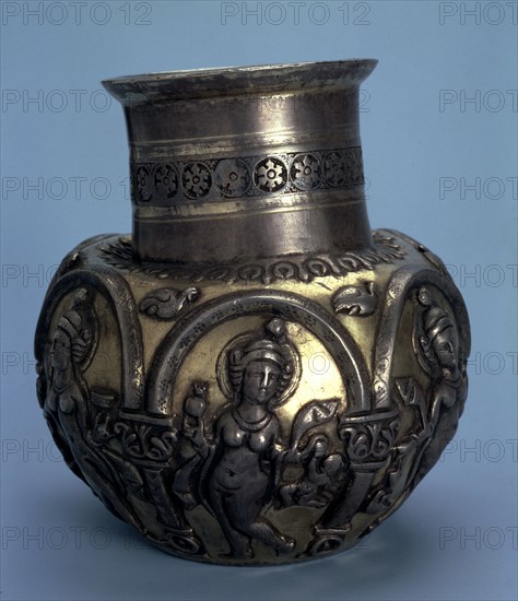 Gilded silver jug with dancing girls, Sasanian, 5th or 6th century. Artist: Unknown