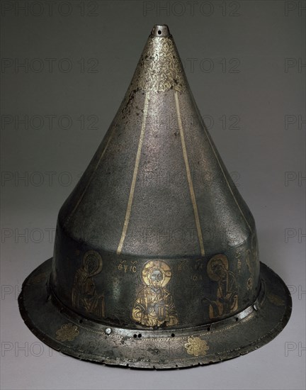 Steel, gold and silver helmet with Deesis, Byzantine, 13th century. Artist: Byzantine Master