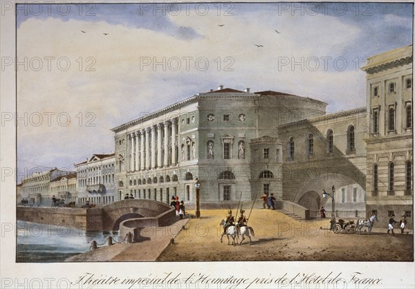 'The Hermitage Theatre in St Petersburg', 1840s.  Artist: Anon