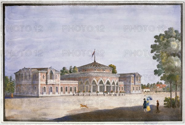'Railway station and French restaurant in Catharinhof', St Petersburg, Russia, 19th century. Artist: Anon