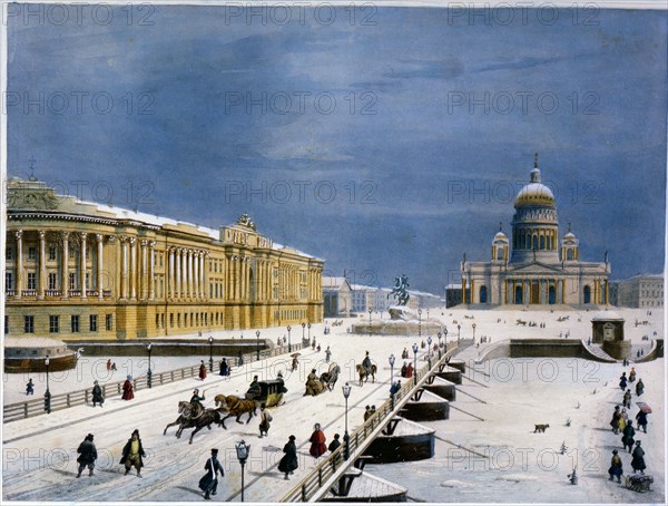 St Isaac's Cathedral and Senate Square, St Petersburg, Russia, 1840s. Artist: Louis-Pierre-Alphonse Bichebois