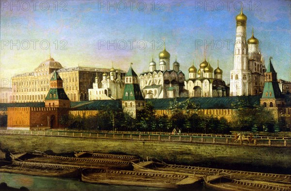 'View of the Moscow Kremlin', 19th century. Artist: Nikolai Podklyuchnikov
