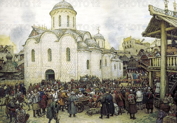 'Khan Tokhtamysh's invasion of Moscow in 1382', 1918. Artist: Apollinary Vasnetsov