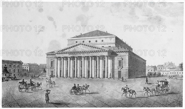 The Imperial Bolshoi Kamenny Theatre, St Petersburg, Russia, 1820s.  Artist: Anon