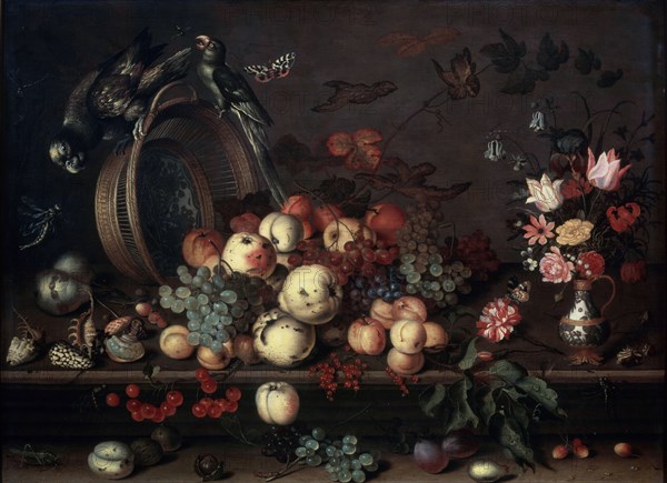 'Still Life with Fruits, Flowers and Parrots', 1620s. Artist: Balthasar van der Ast