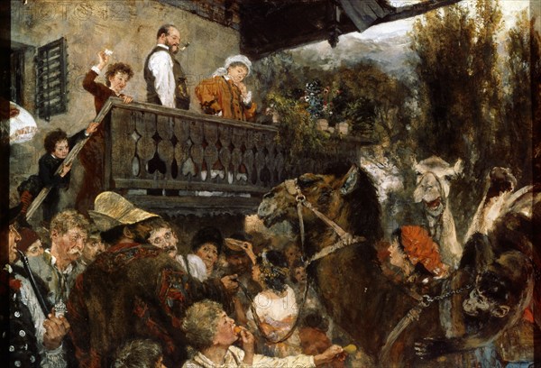 'A Travelling Circus (Cameleers in Partenkirchen)', 1884.  Artist: Adolph Menzel