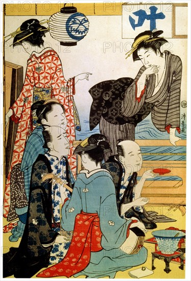'Women of the Gay Quarters', (diptych, left part), late 18th or early 19th century. Artist: Torii Kiyonaga