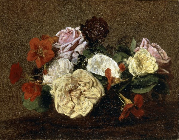 Roses and Nasturtiums in a Vase', 1883.