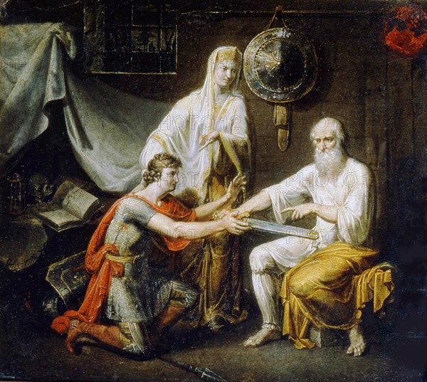 Theodosy Boretsky gives Ratmir's sword to Miroslav, c1808.