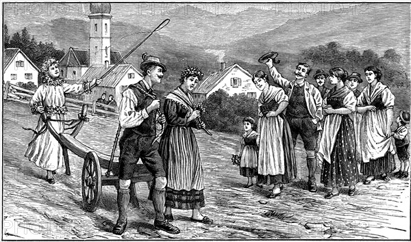 Wedding ploughing ceremony in Styria, 1890.