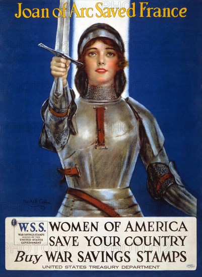Joan of Arc saved France, Women of America, save your country poster, 1918.  Creator: Coffin, Haskell (1878-1941).