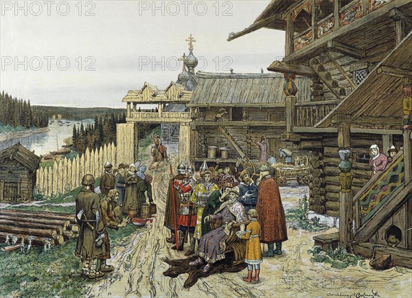 Court of a Feudal Russian Prince, 1908.  Creator: Vasnetsov, Appolinari Mikhaylovich (1856-1933).