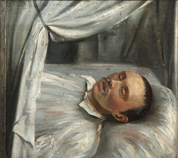 Poet Mikhail Lermontov (1814-1841) on the deathbed, 1841. Creator: Schwede, Robert (1806-1871).