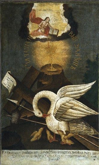 Pelican, early 19th century. Creator: Russian icon.